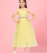 Aarika girls lemon colour solid net gown