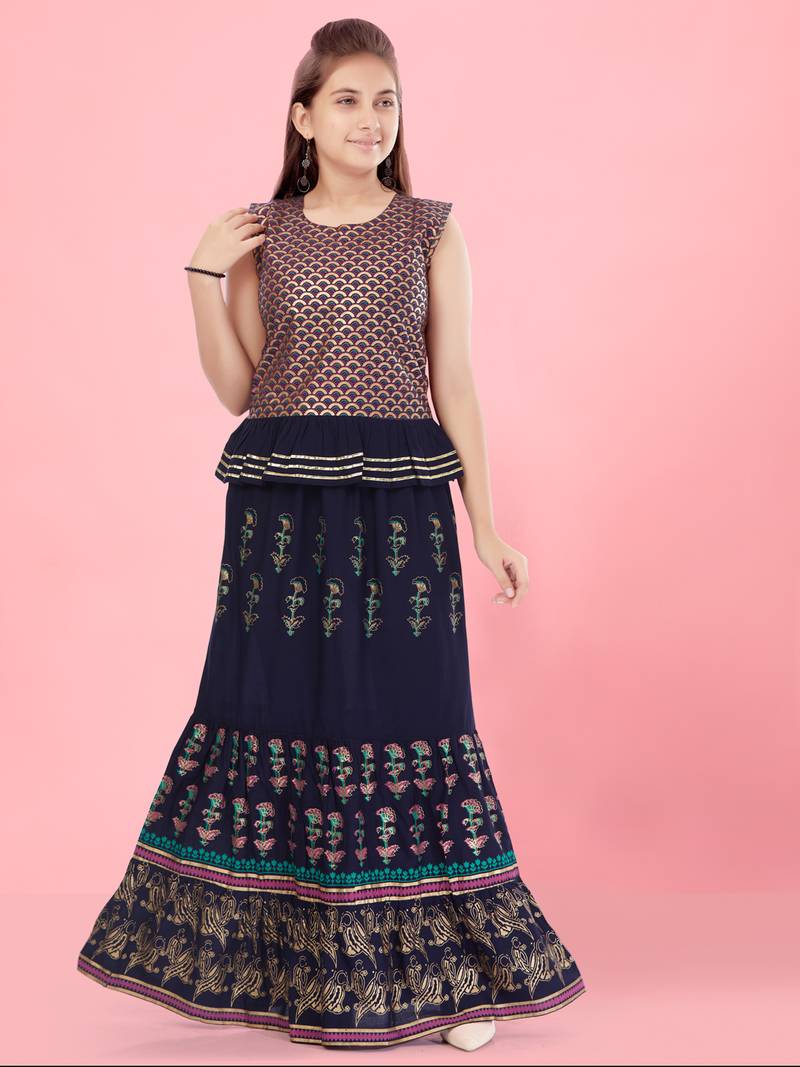Aarika girls navy-blue colour lehenga choli