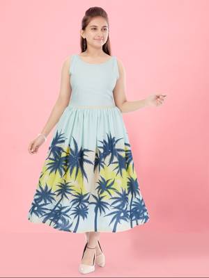 Aarika girls firozi colour poly-crepe middi 1