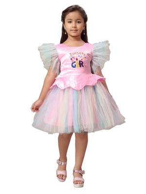 Aarika girls pink colour net embellished frock 1