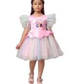 Aarika girls pink colour net embellished frock