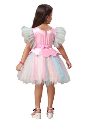 Aarika girls pink colour net embellished frock 2