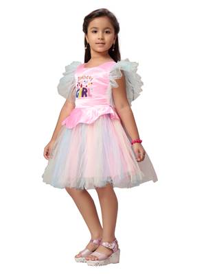 Aarika girls pink colour net embellished frock 3