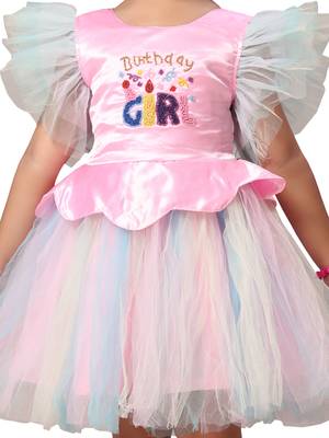 Aarika girls pink colour net embellished frock 5