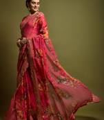 Pink Colour Digital Prited Georgette Fabric Saree WITH UN-STITCHED BLOUSE