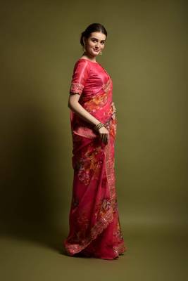 Pink Colour Digital Prited Georgette Fabric Saree WITH UN-STITCHED BLOUSE 3