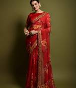 Red Colour Digital Prited Georgette Fabric Saree WITH UN-STITCHED BLOUSE