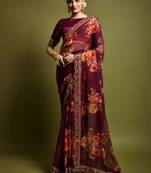 maroon Colour Digital Prited Georgette Fabric Saree WITH UN-STITCHED BLOUSE