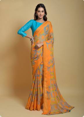 Roop Kashish Multicolor Georgette Printed Saree And Blouse Piece 1