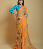 Roop Kashish Multicolor Georgette Printed Saree And Blouse Piece