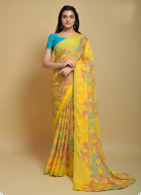 Roop Kashish Multicolor Georgette Printed Saree And Blouse Piece 1