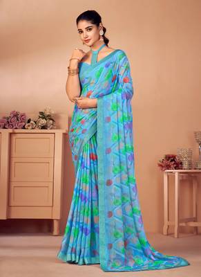 Roop Kashish Multicolor Chiffon Printed Saree With Attached Banaras Border And Blouse Piece 1
