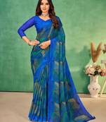 Roop Kashish Multicolor Leheriya Chiffon Printed Saree And Printed Blouse Piece