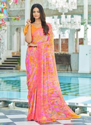Roop Kashish Multicolor Chiffon Printed Saree And Printed Blouse Piece 1