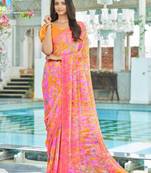 Roop Kashish Multicolor Chiffon Printed Saree And Printed Blouse Piece