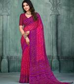 Roop Kashish Multicolor Bandhani Print Chiffon Printed Saree And Printed Blouse Piece In