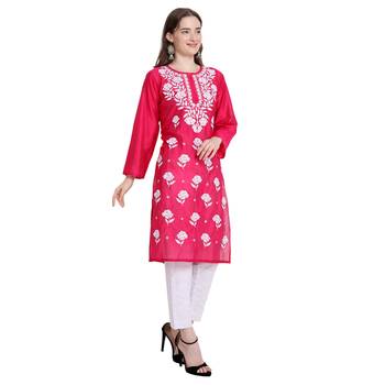 Lucknowi chikankari chanderi silk kurta set 4