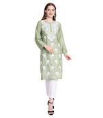 Lucknowi chikankari chanderi silk kurta set
