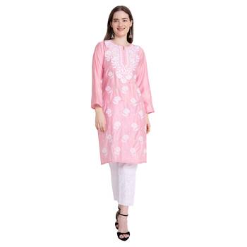 Lucknowi chikankari chanderi silk kurta set 1