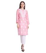 Lucknowi chikankari chanderi silk kurta set