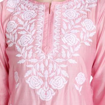 Lucknowi chikankari chanderi silk kurta set 3