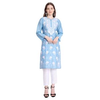 Lucknowi chikankari chanderi silk kurta set 1