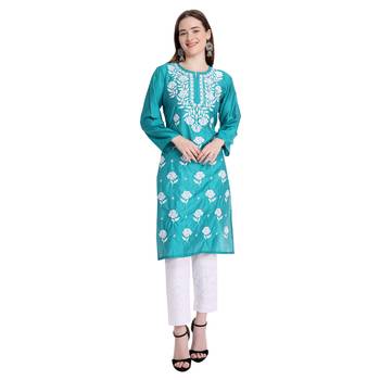 Lucknowi chikankari chanderi silk kurta set 1