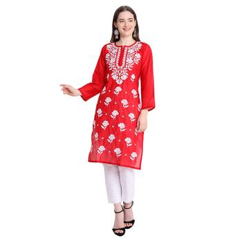 Lucknowi chikankari chanderi silk kurta set 1