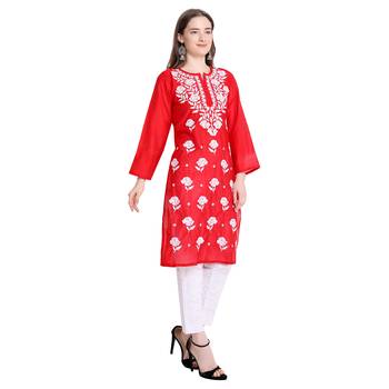 Lucknowi chikankari chanderi silk kurta set 4