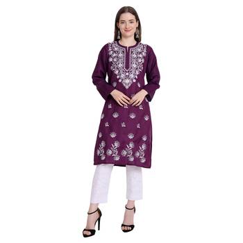 L:ucknowi embroidered straight kurta set 1
