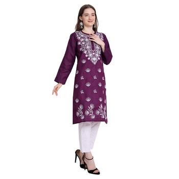 L:ucknowi embroidered straight kurta set 4