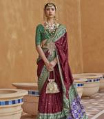 maroon silk blend blend saree with unstitched blouse piece