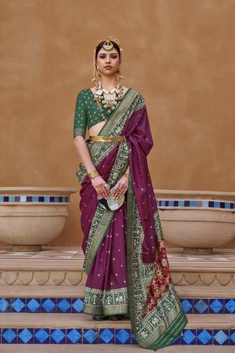Wine silk blend Blend Saree With Unstitched Blouse Piece