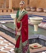 Red silk blend Blend Saree With Unstitched Blouse Piece