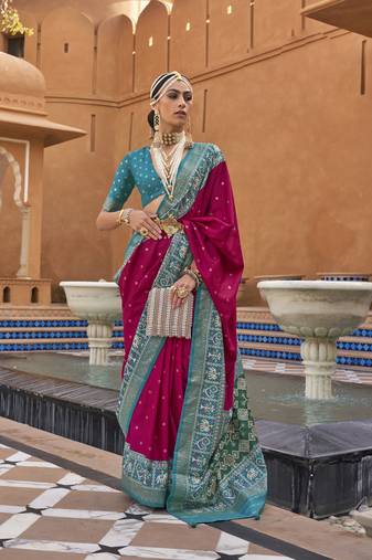 Rani silk blend Blend Saree With Unstitched Blouse Piece