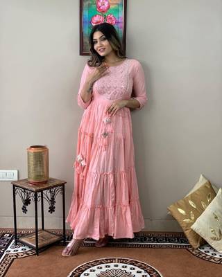 Pink cotton lurex anarkali kurti 1