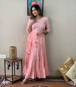 Pink cotton lurex anarkali kurti