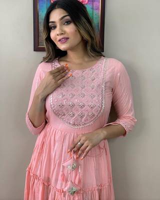 Pink cotton lurex anarkali kurti 2
