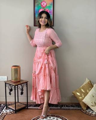 Pink cotton lurex anarkali kurti 3