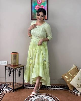 Green cotton lurex anarkali kurti 1