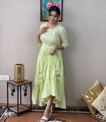 Green cotton lurex anarkali kurti