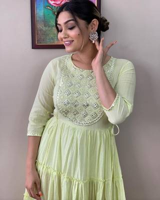 Green cotton lurex anarkali kurti 2
