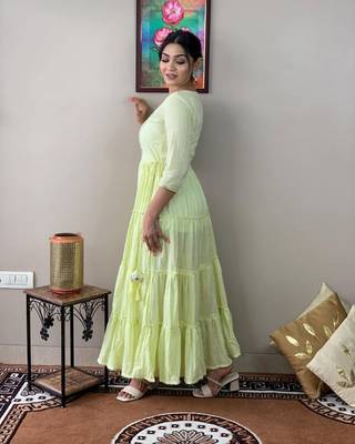Green cotton lurex anarkali kurti 3