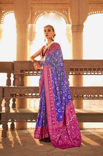 Purple silk blend Blend Saree With Unstitched Blouse Piece