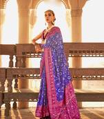 Purple silk blend Blend Saree With Unstitched Blouse Piece