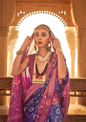 Purple silk blend Blend Saree With Unstitched Blouse Piece 2