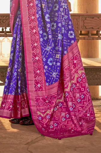 Purple silk blend Blend Saree With Unstitched Blouse Piece