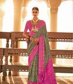 Sage Green silk blend Blend Saree With Unstitched Blouse Piece