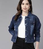 Aarika womens navy blue colour denim solid denim jacket