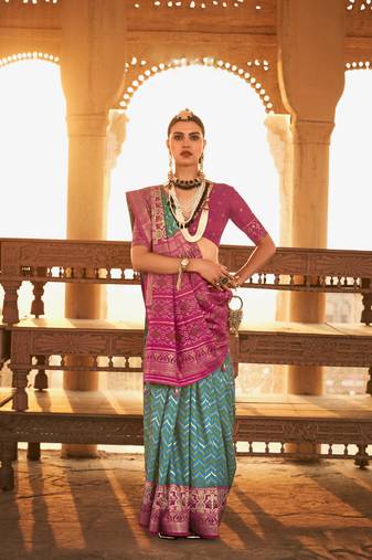 Rama silk blend Blend Saree With Unstitched Blouse Piece